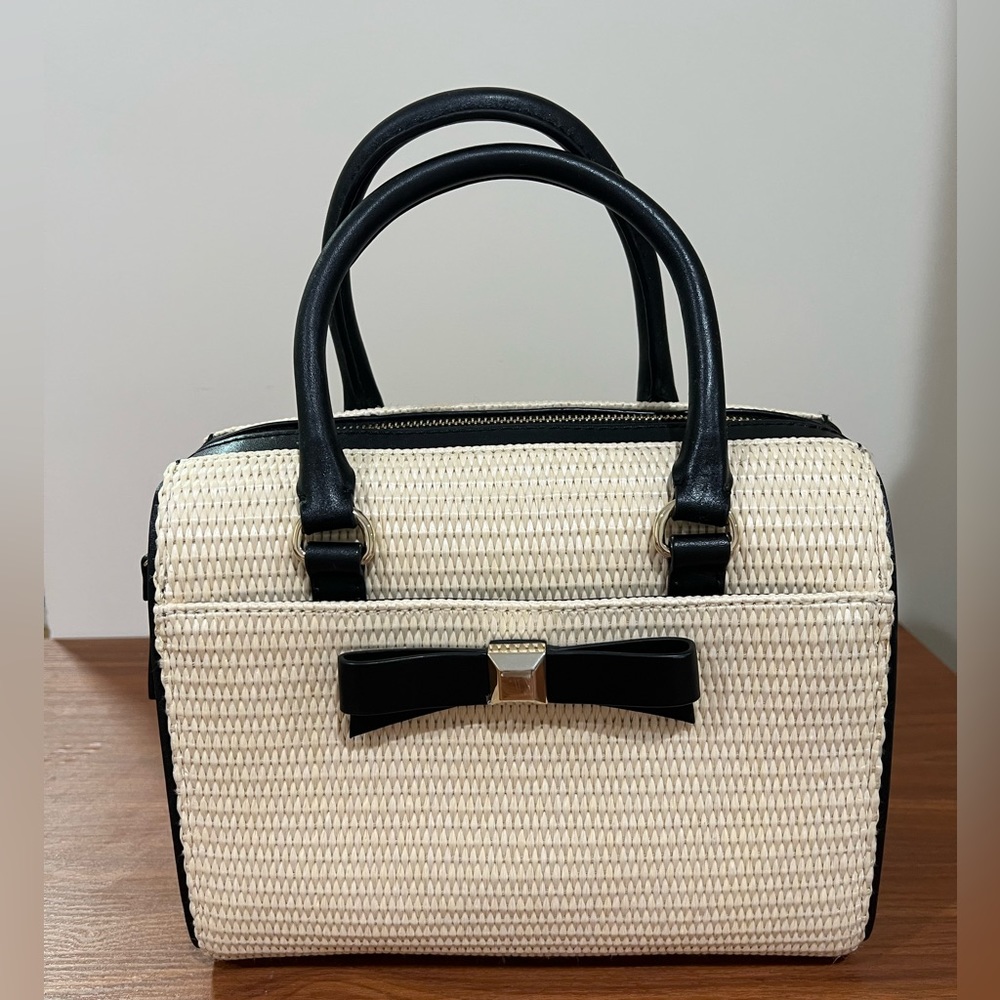 kate spade straw bag with leather trim